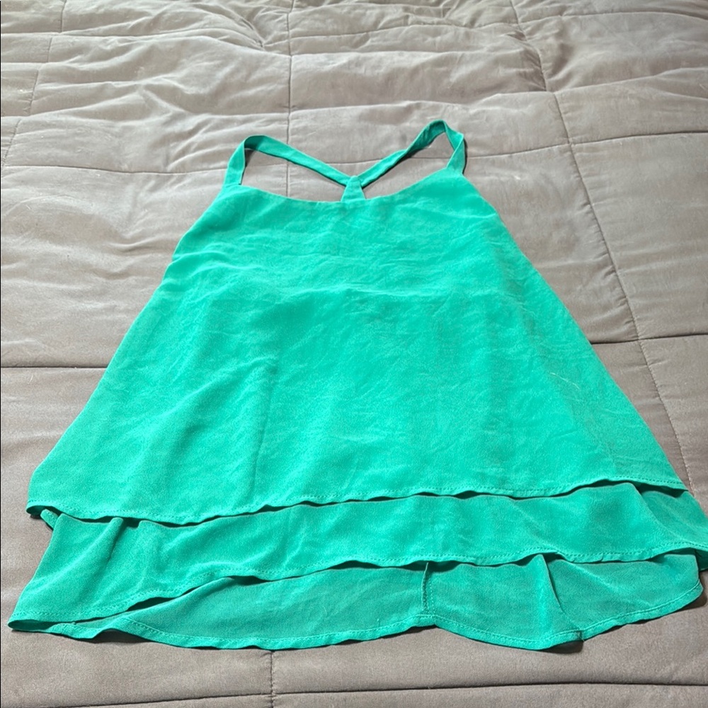 Studio Y Green Ruffled Tiered Halter Tank Top